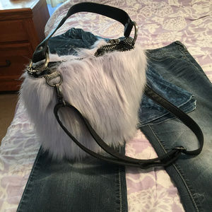 New Light Blue Faux Fur Crossbody Bag